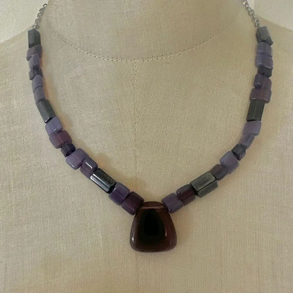 Sterling Silver Purple Art Glass Statement Necklace